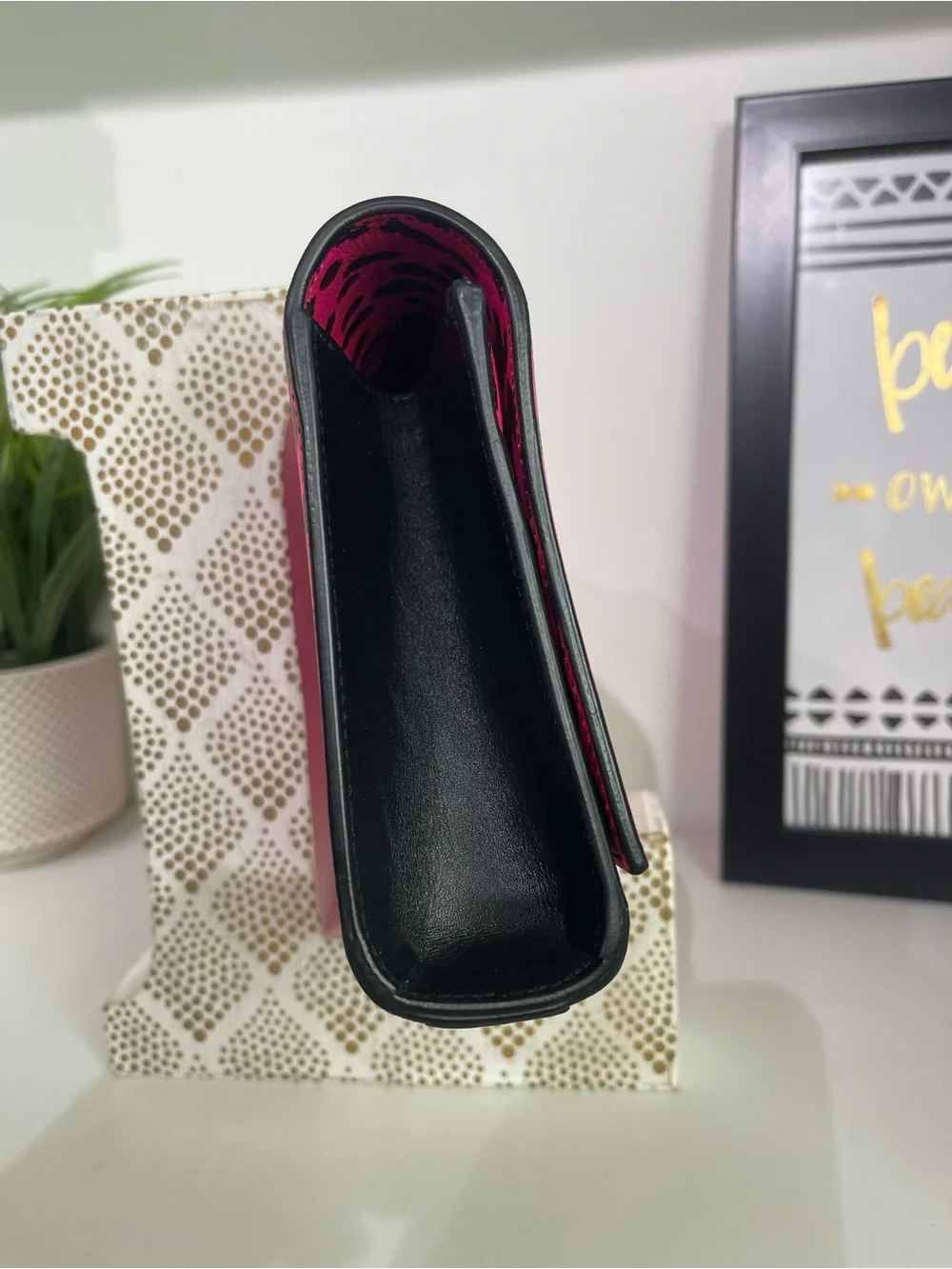 Saint Laurent Hot Pink and Black Leopard-Print YSL Clutch - Picture 3 of 7